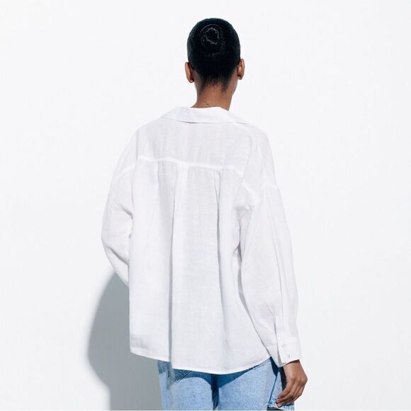 Zara 100% Linen Shirt With Pockets - Picture 9 of 9